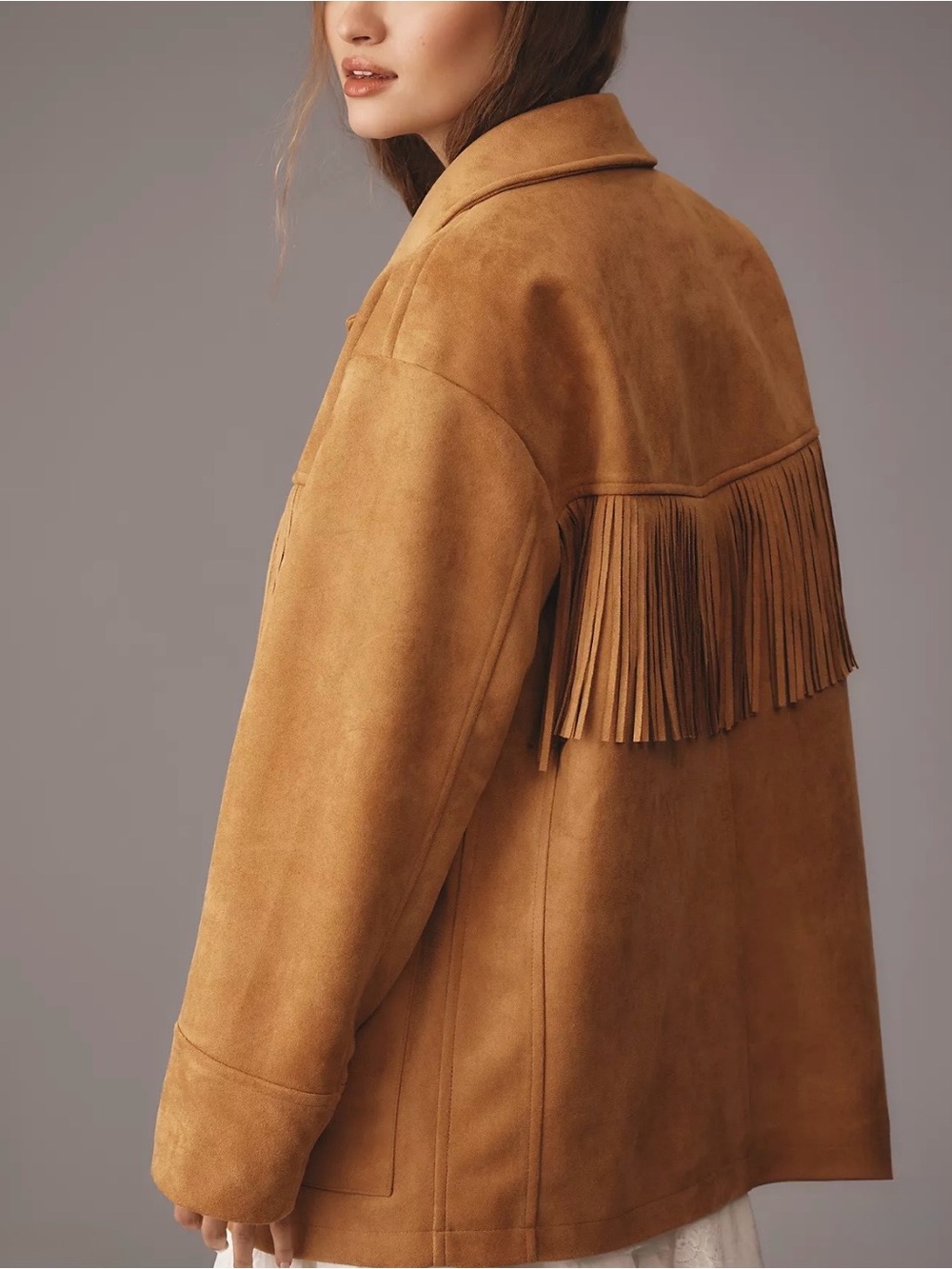 Pilcro by Anthropologie Tan Faux Suede Fringe Jacket - Picture 6 of 6